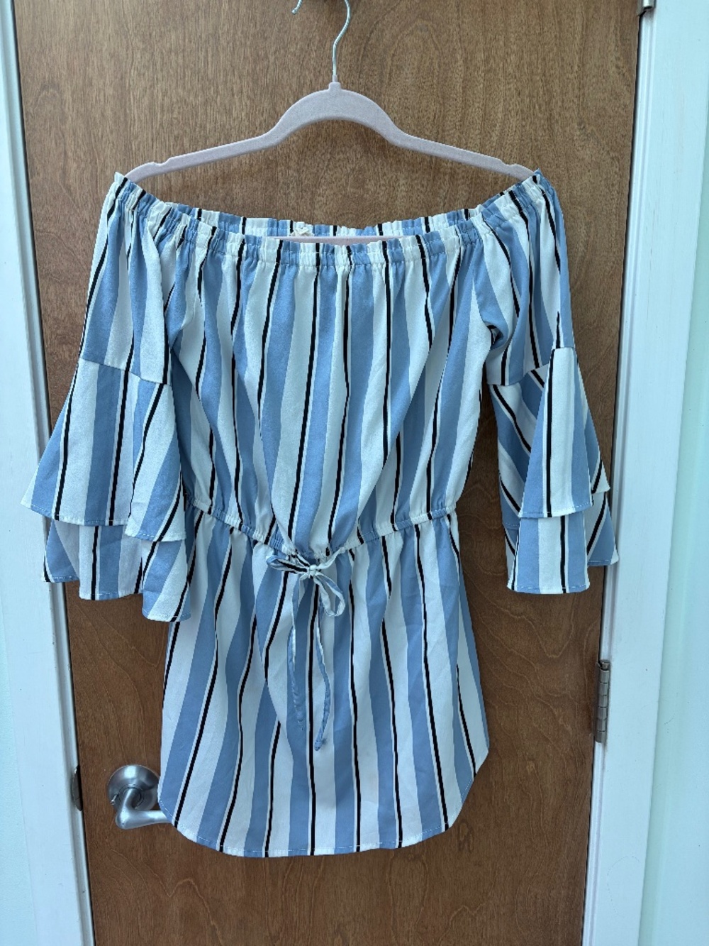 Hint of Blush - Blue & White Striped Tunic - Small